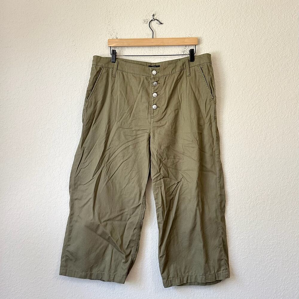 J.CREW Cropped Pants Olive Green Button Fly Wide Leg Culottes Baggy